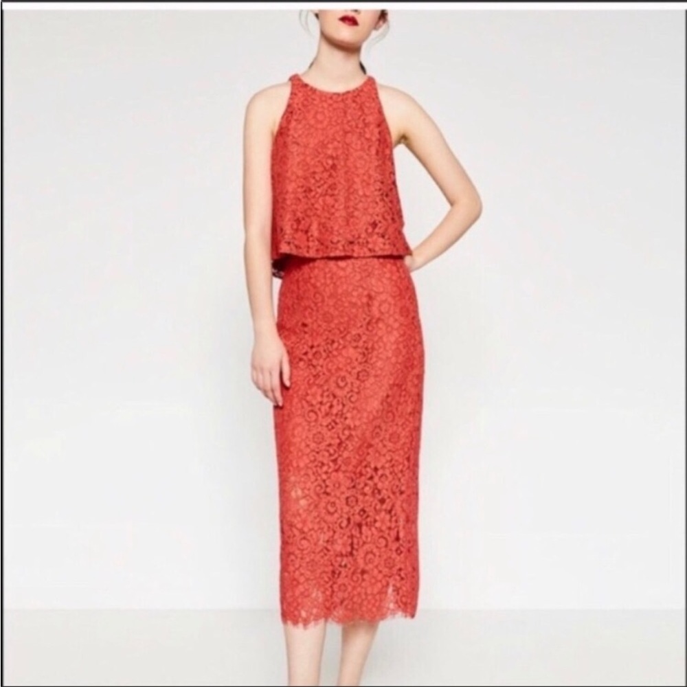 Zara Red Lace Skirt Set